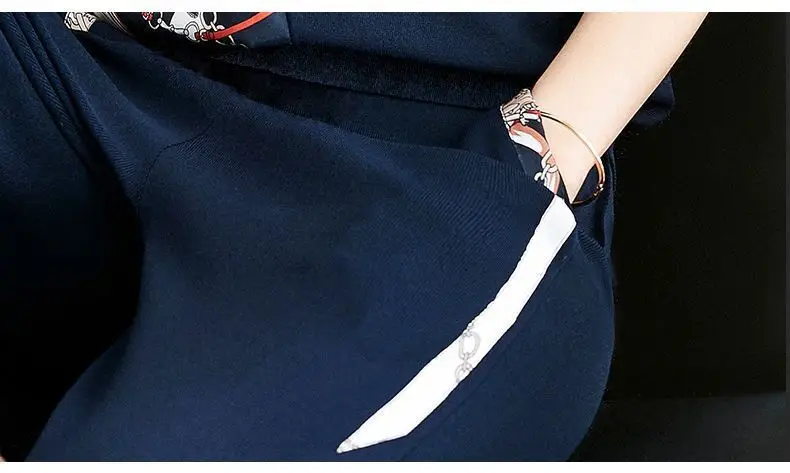 Women's 200kg Fat Size Sports Suit Navy Printed — feature 17