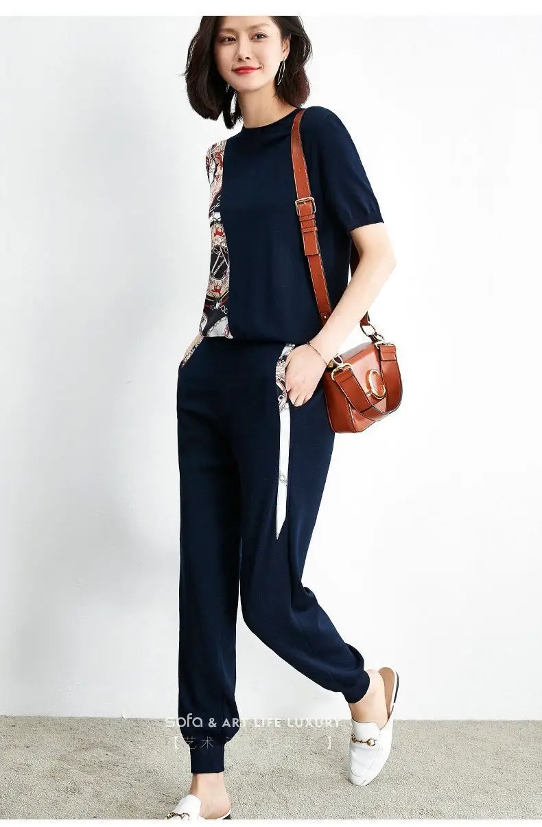 Women's 200kg Fat Size Sports Suit Navy Printed — feature 9