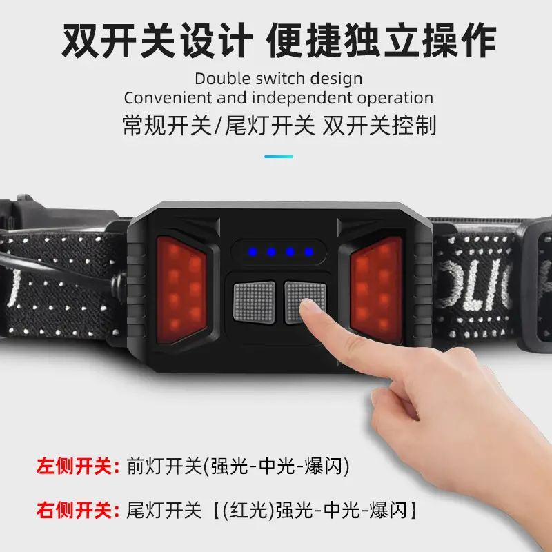 USB Rechargeable LED Headlamp with Double Switch Control