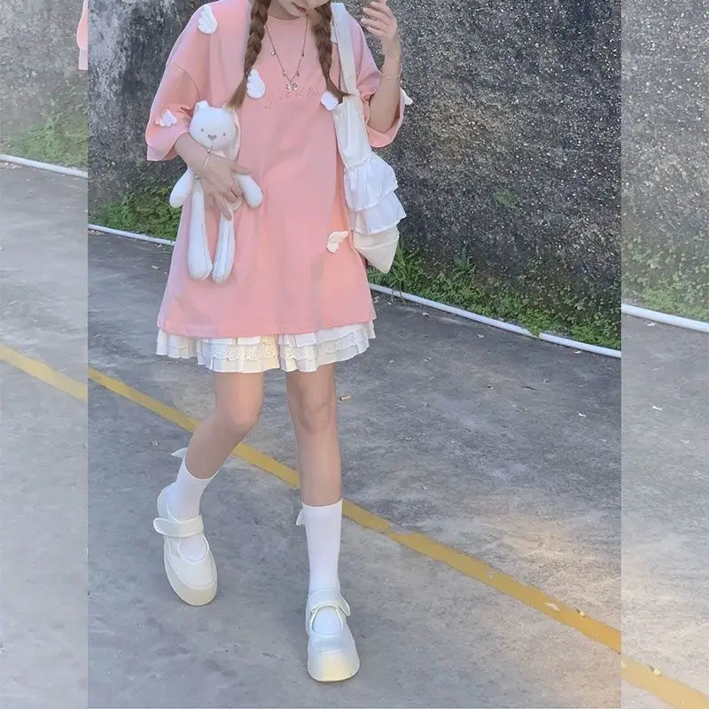 2025 Korean Summer Korean Playful Two-Piece Suit Pink Skirt
