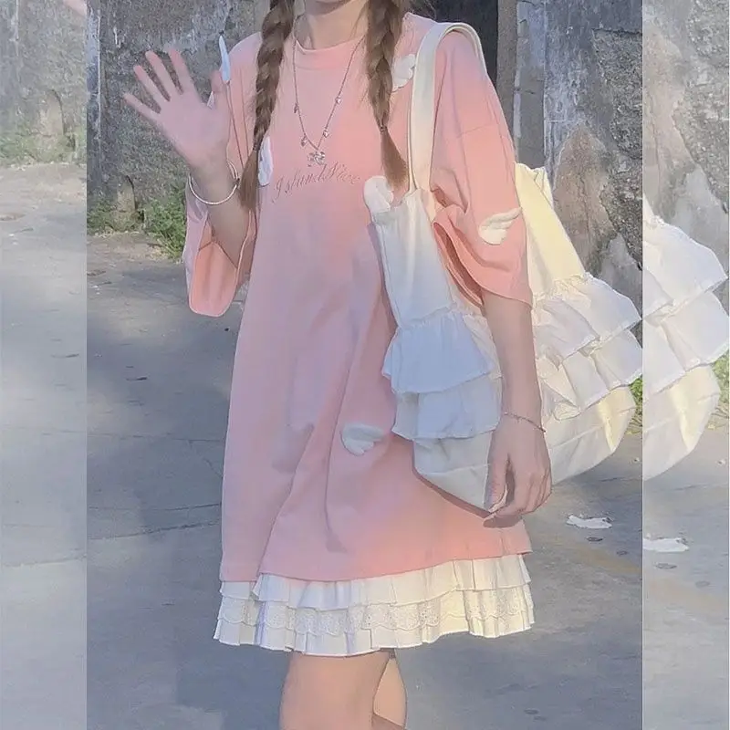 2025 Korean Summer Korean Playful Two-Piece Suit Pink Skirt