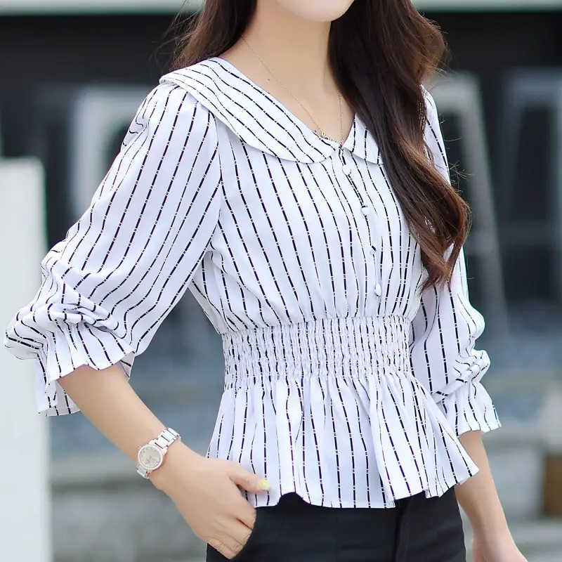 Blue Striped Long Sleeve Women's Pullover Shirt