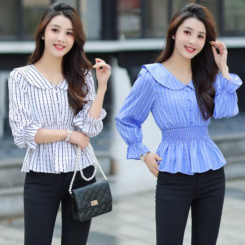 Blue Striped Long Sleeve Women's Pullover Shirt