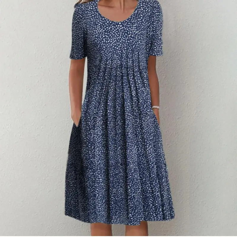 Women's Printed Round Neck Short Sleeve Dress Spring Summer - Image 16