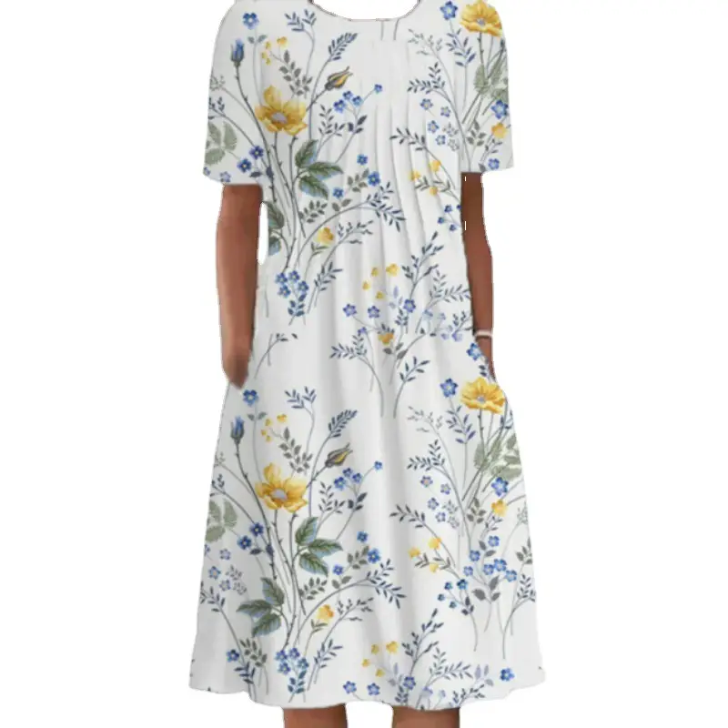 Women's Printed Round Neck Short Sleeve Dress Spring Summer - Image 17