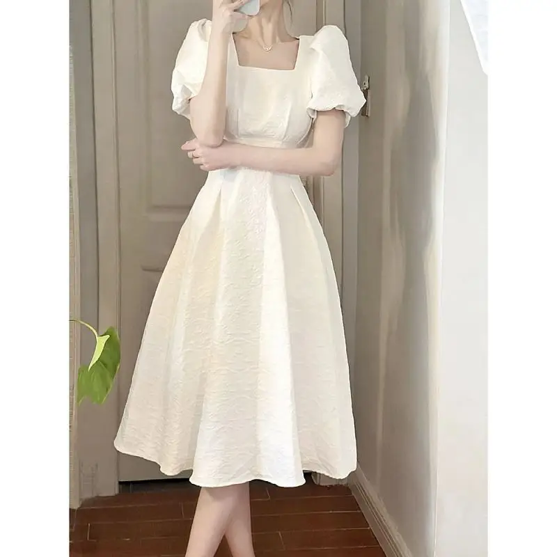White Long Skirt Square Neck Dress for Women — feature 10