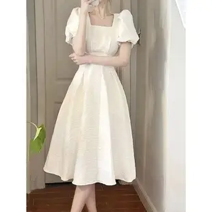 White Long Skirt Square Neck Dress for Women — feature 13