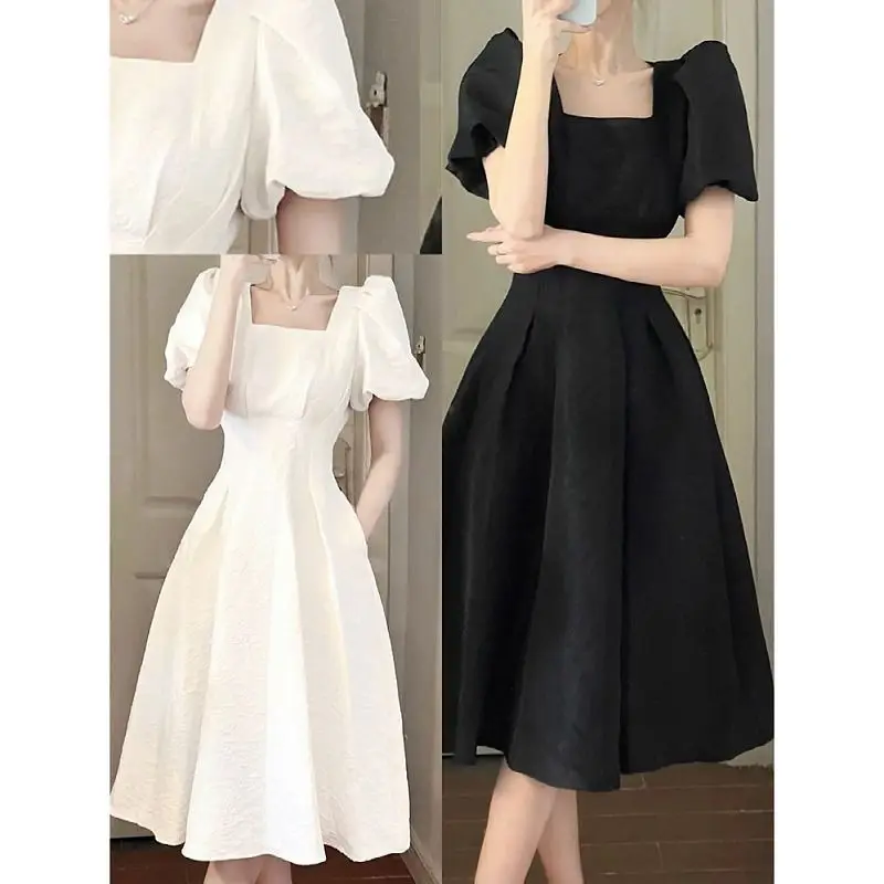 White Long Skirt Square Neck Dress for Women — feature 6
