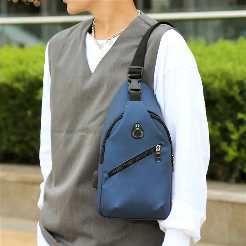 Blue Leather Crossbody Bag for Men - Image 5