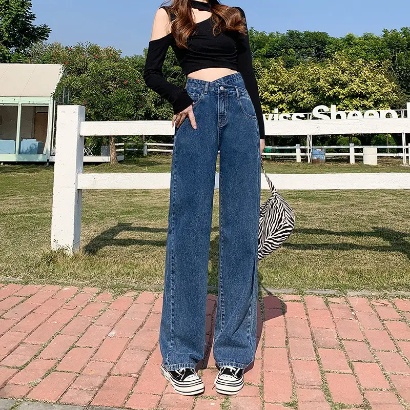 Women's Irregular Cross Jeans Wide Leg Trousers 2022 - Image 2
