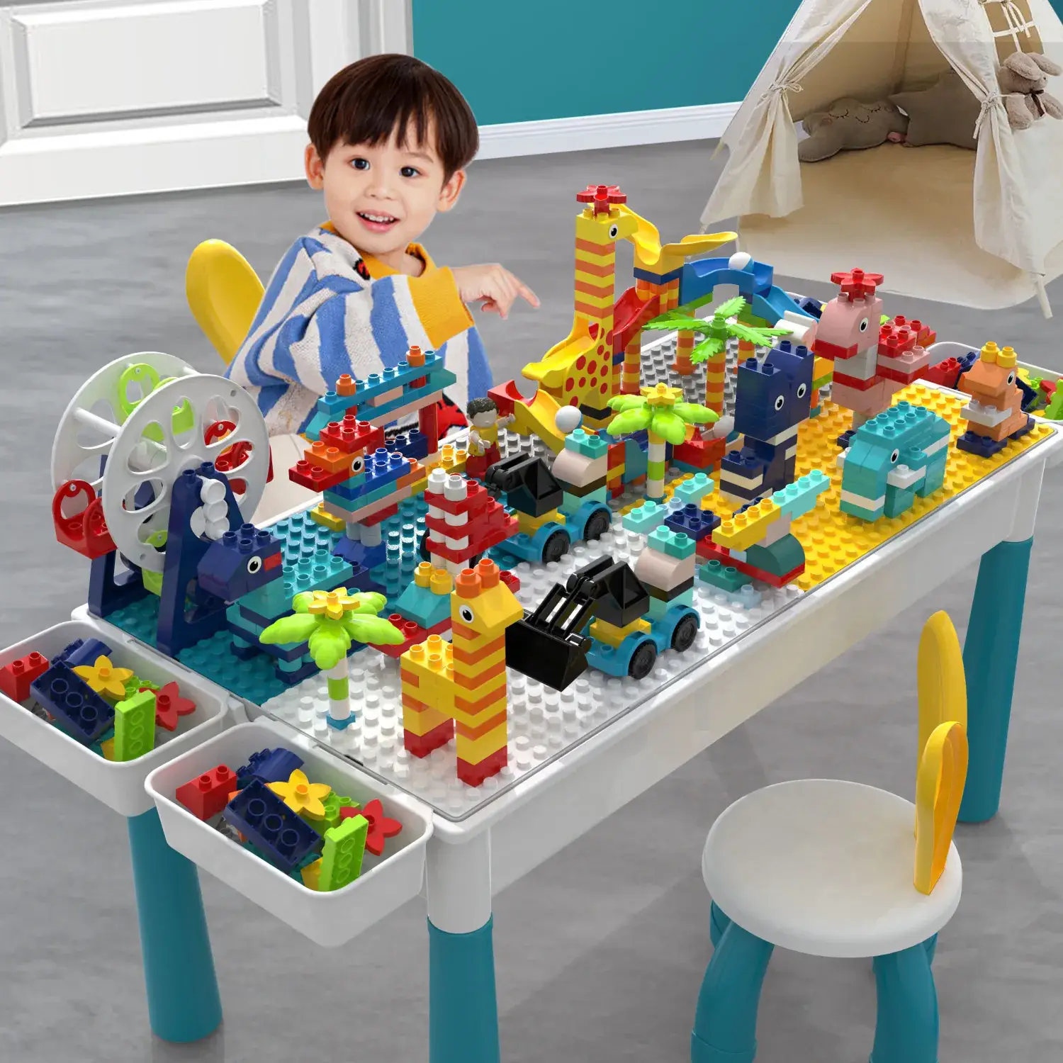 Multi-Functional Lego Building Blocks Table for Kids 3-6 Years - Image 11