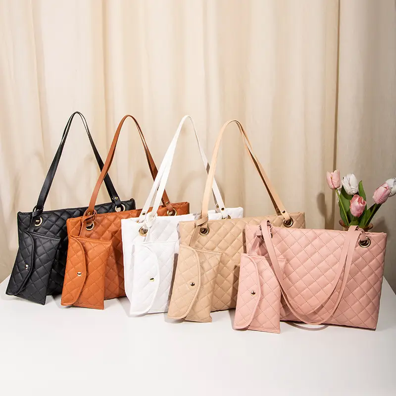 Two-Piece Tote Bag Set for Women White & Pink Wholesale — feature 17