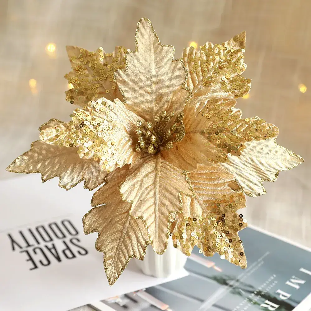 Silver Sequin Christmas Flower Arrangement Decor