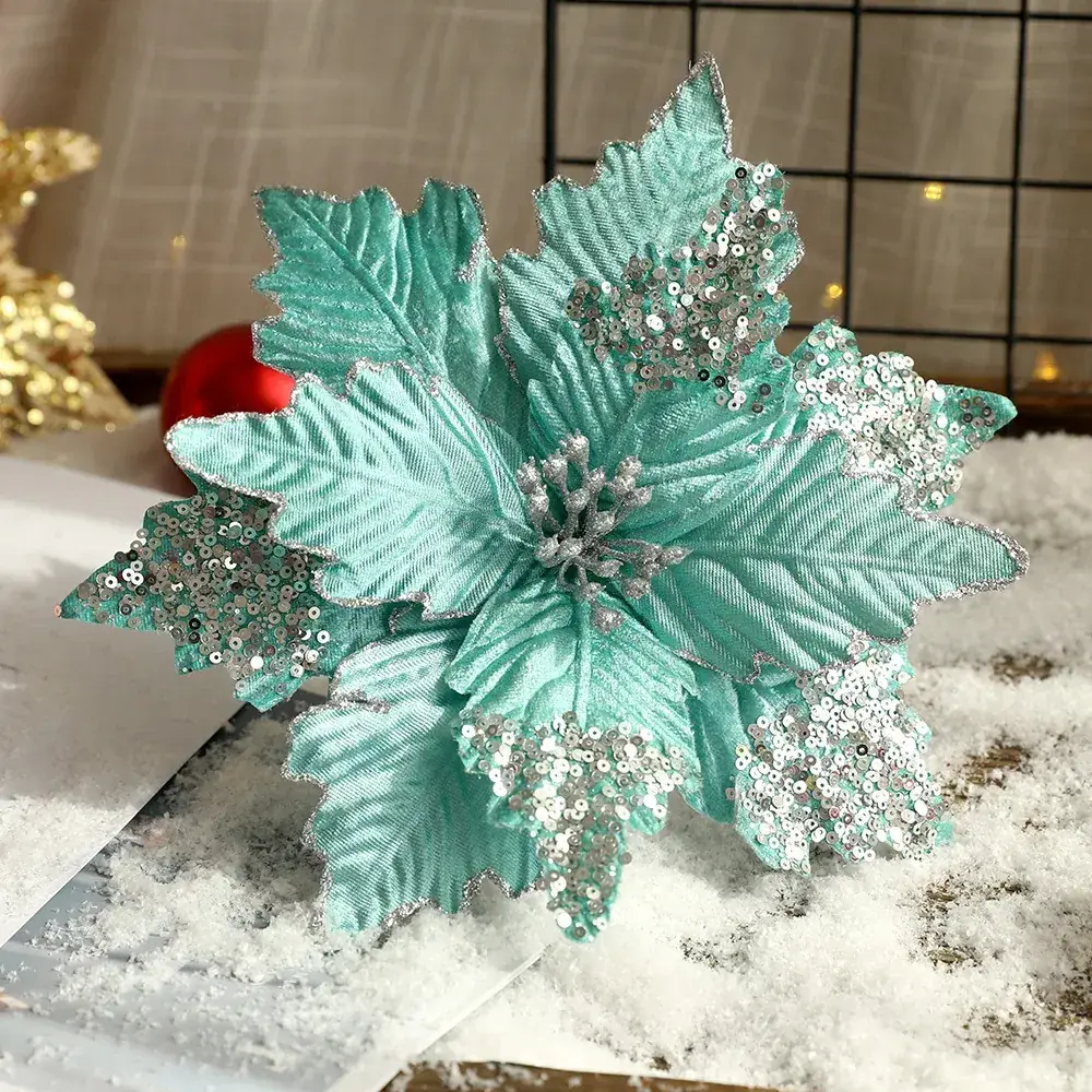 Silver Sequin Christmas Flower Arrangement Decor