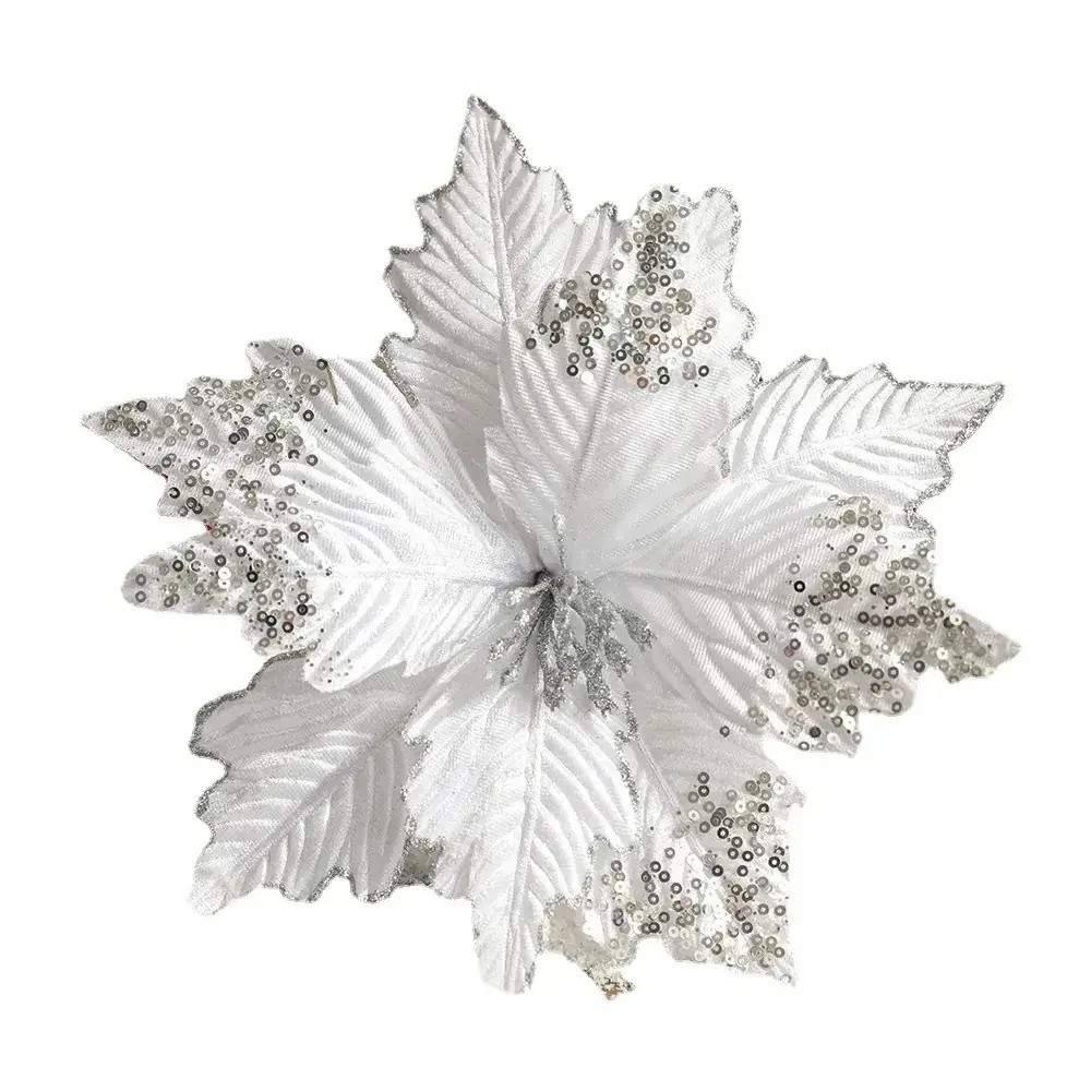 Silver Sequin Christmas Flower Arrangement Decor