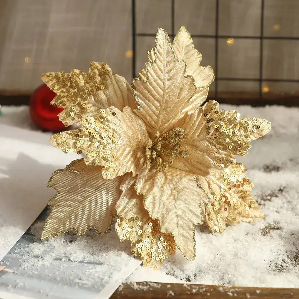 Silver Sequin Christmas Flower Arrangement Decor