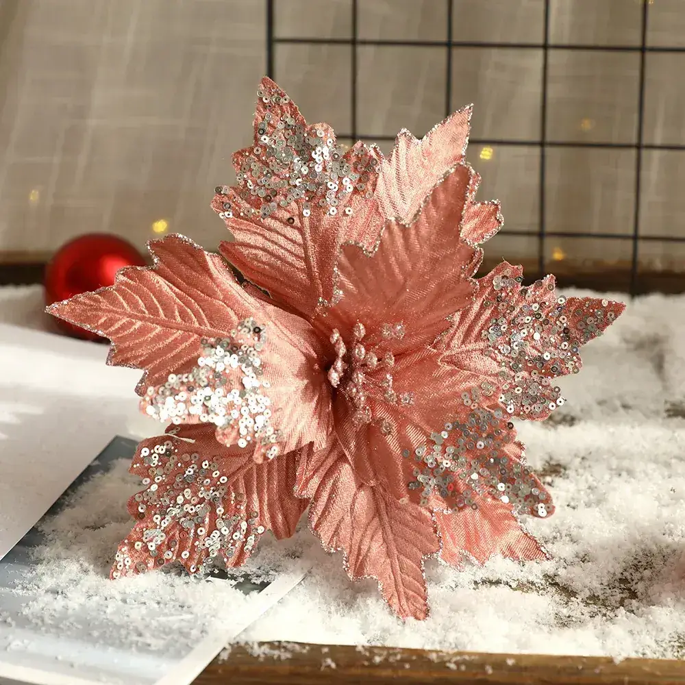 Silver Sequin Christmas Flower Arrangement Decor