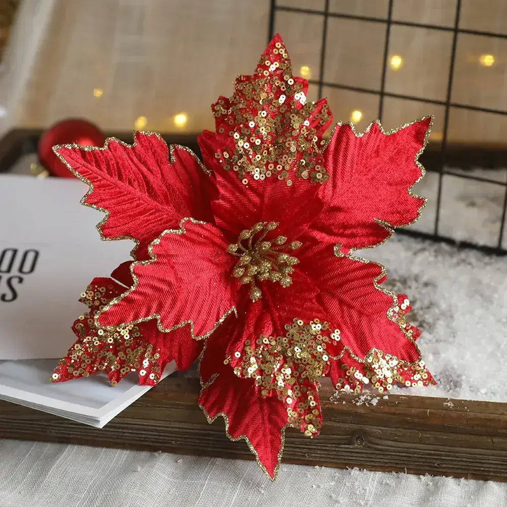 Silver Sequin Christmas Flower Arrangement Decor