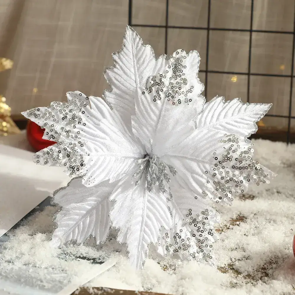 Silver Sequin Christmas Flower Arrangement Decor