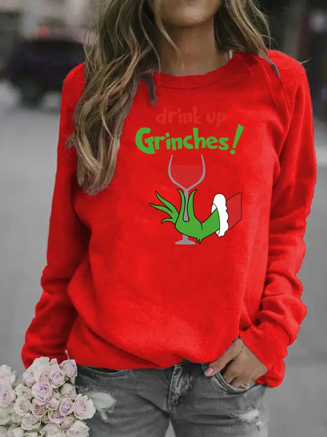 Women's Red Green Fur Monster Printed Sweatshirt 2025 - Image 4