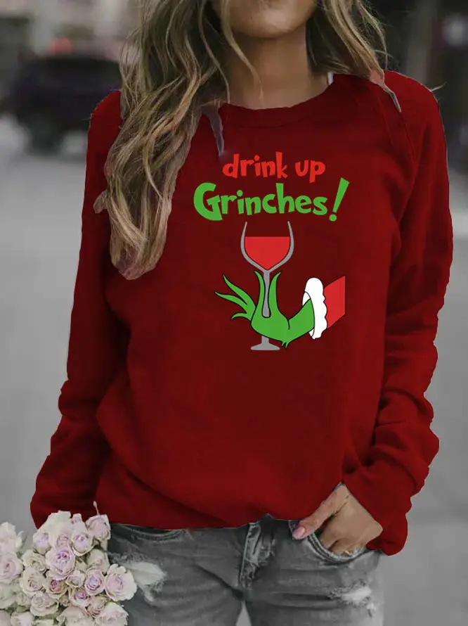 Women's Red Green Fur Monster Printed Sweatshirt 2025 - Image 7
