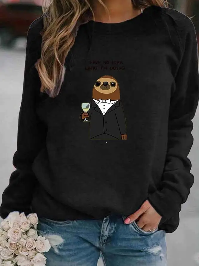 Women Red Sweatshirt with Cartoon Bear Design