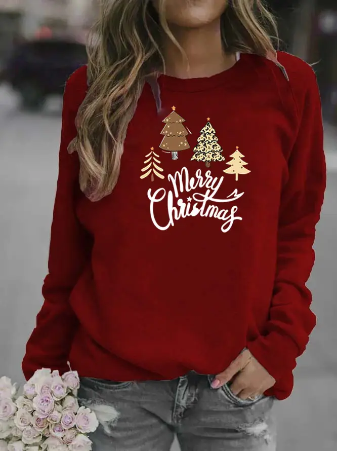 Women Christmas Tree Crew Neck Sweatshirt Grey - Image 10