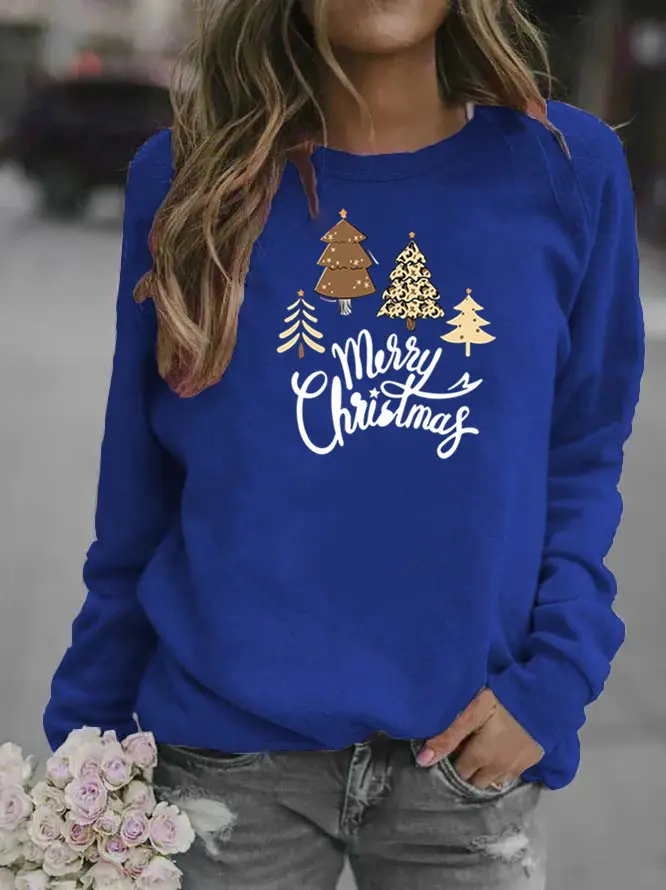 Women Christmas Tree Crew Neck Sweatshirt Grey - Image 11