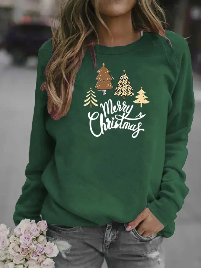 Women Christmas Tree Crew Neck Sweatshirt Grey - Image 12
