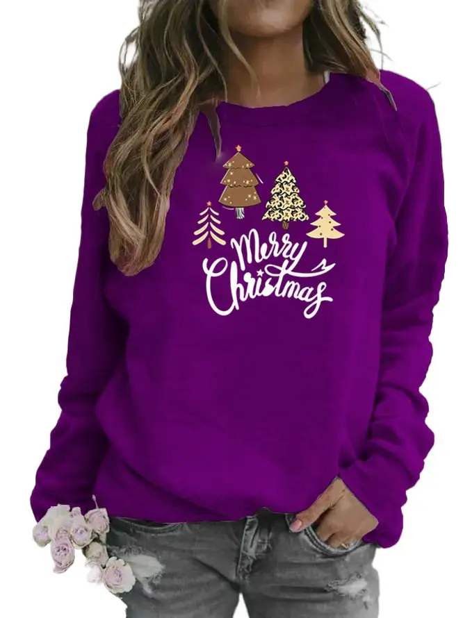 Women Christmas Tree Crew Neck Sweatshirt Grey - Image 13