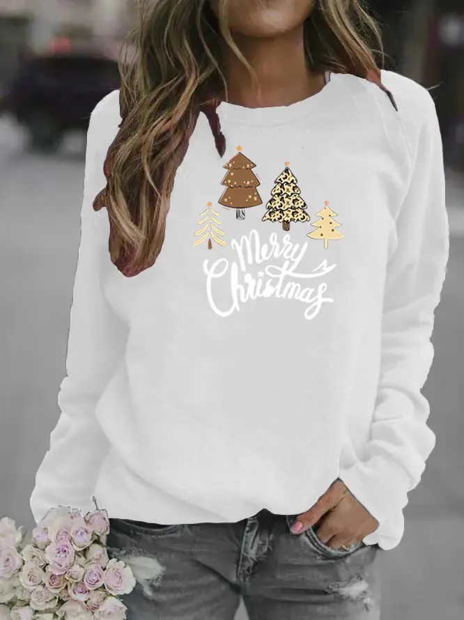 Women Christmas Tree Crew Neck Sweatshirt Grey - Image 2