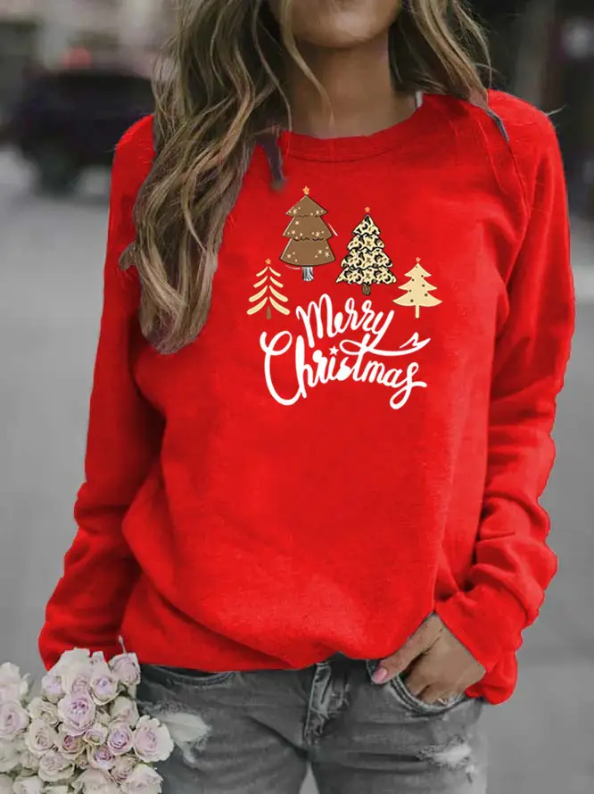 Women Christmas Tree Crew Neck Sweatshirt Grey - Image 4