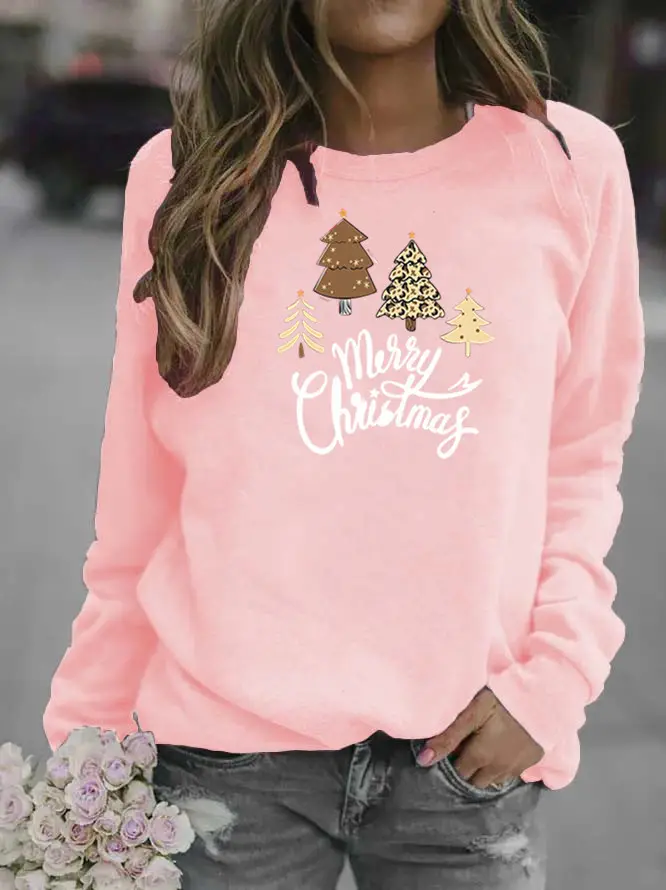 Women Christmas Tree Crew Neck Sweatshirt Grey - Image 5