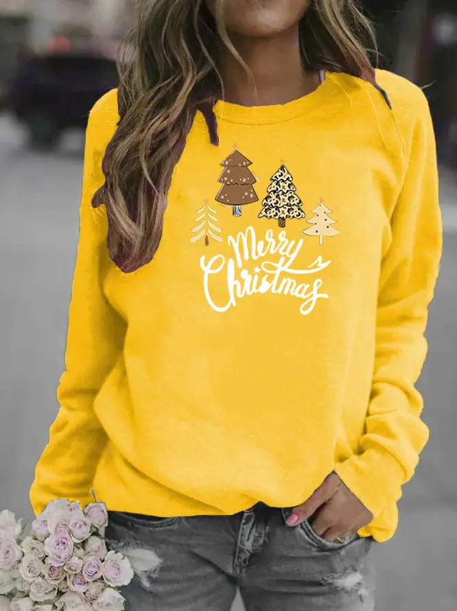Women Christmas Tree Crew Neck Sweatshirt Grey - Image 6