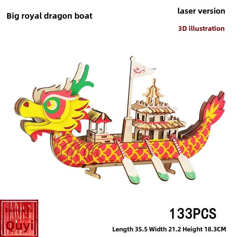 3D Wooden Dragon Boat Toy for Kids - Image 9