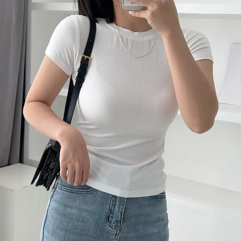 Women Cotton Slimming T-Shirt Olive Green Round Neck