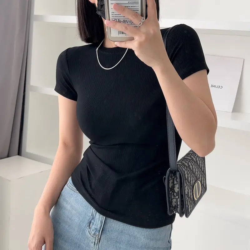 Women Cotton Slimming T-Shirt Olive Green Round Neck