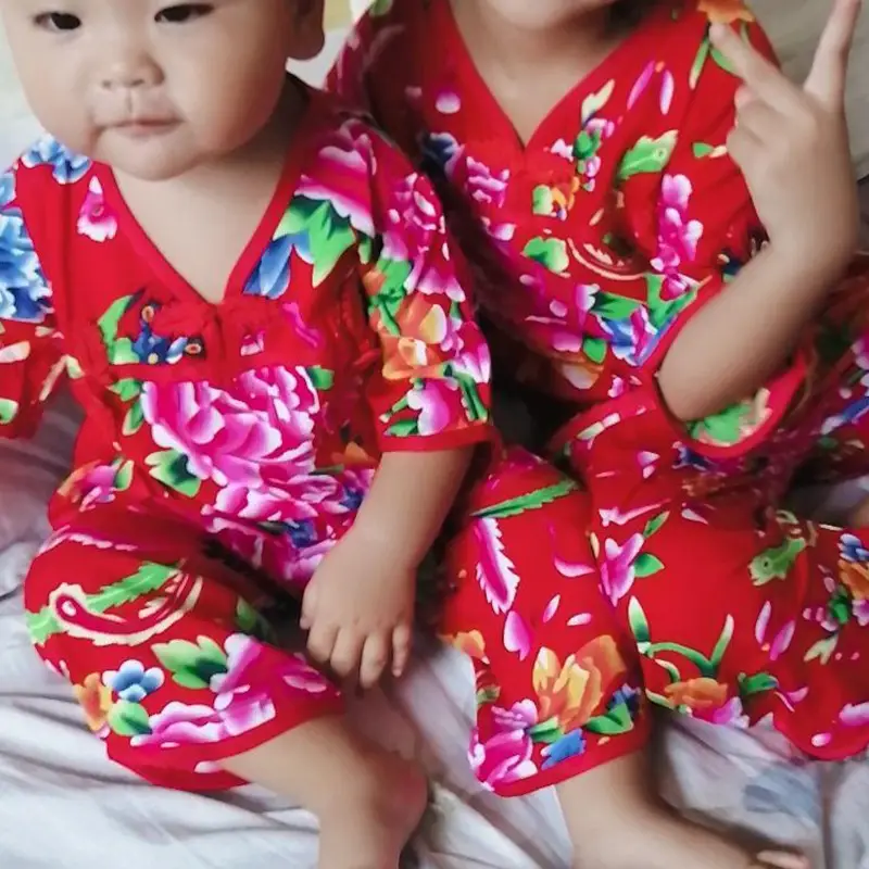 Women's Red Floral Pajama Short Sleeve Suit