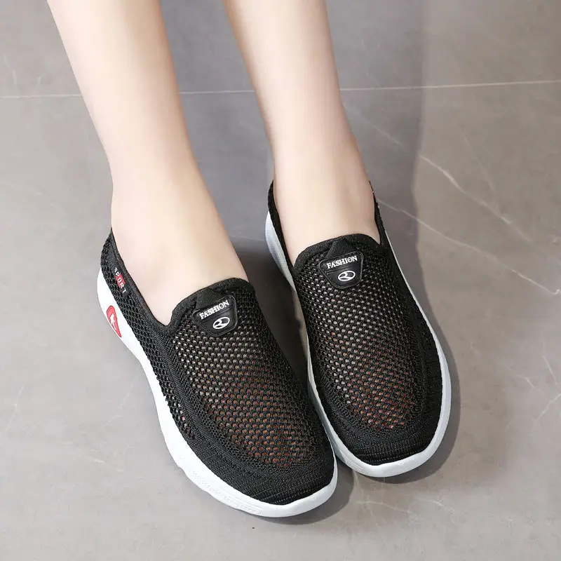 Old Beijing Cloth Shoes Summer Mesh Shoes Women's Breathable Mesh Thin Hollow Non-slip Soft Sole Walking Shoes for Middle-aged and Elderly Mothers