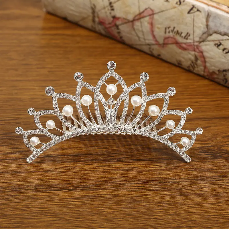 European & American Girls' Rhinestone Pearl Crown Hair Accessory - Image 2