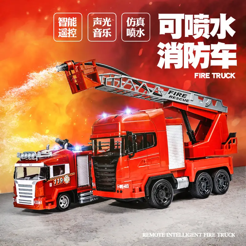 Cross-border hot sale children's remote control electric fire truck one-button water spray sound and light toy car Boy's remote control toy