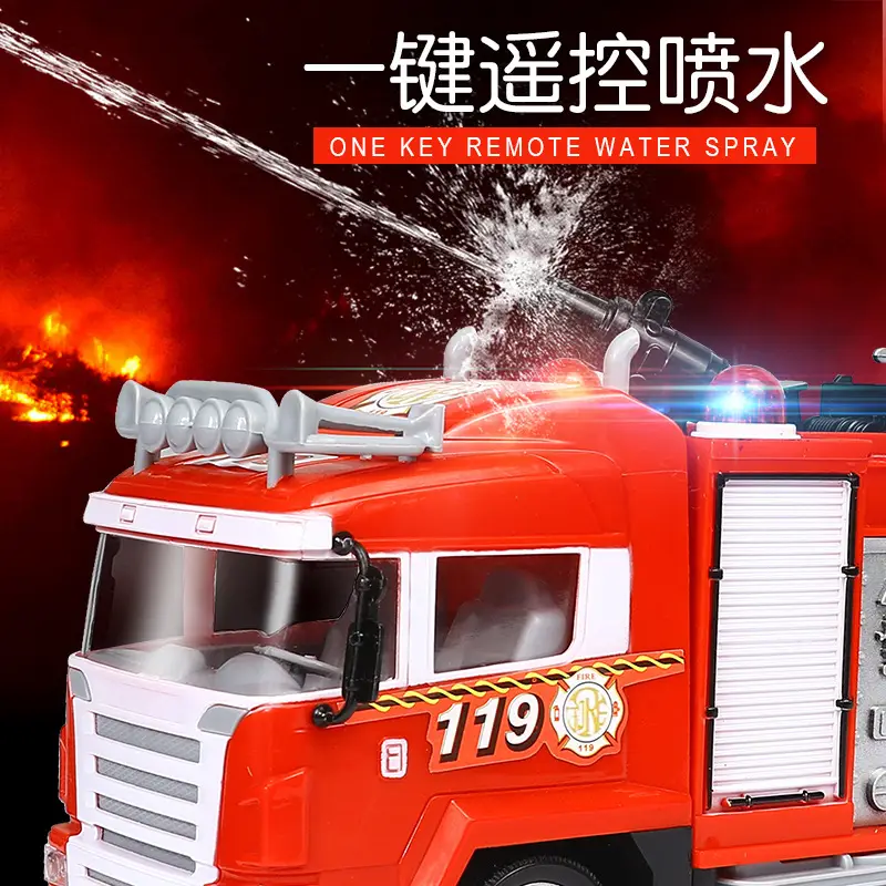 Cross-border hot sale children's remote control electric fire truck one-button water spray sound and light toy car Boy's remote control toy