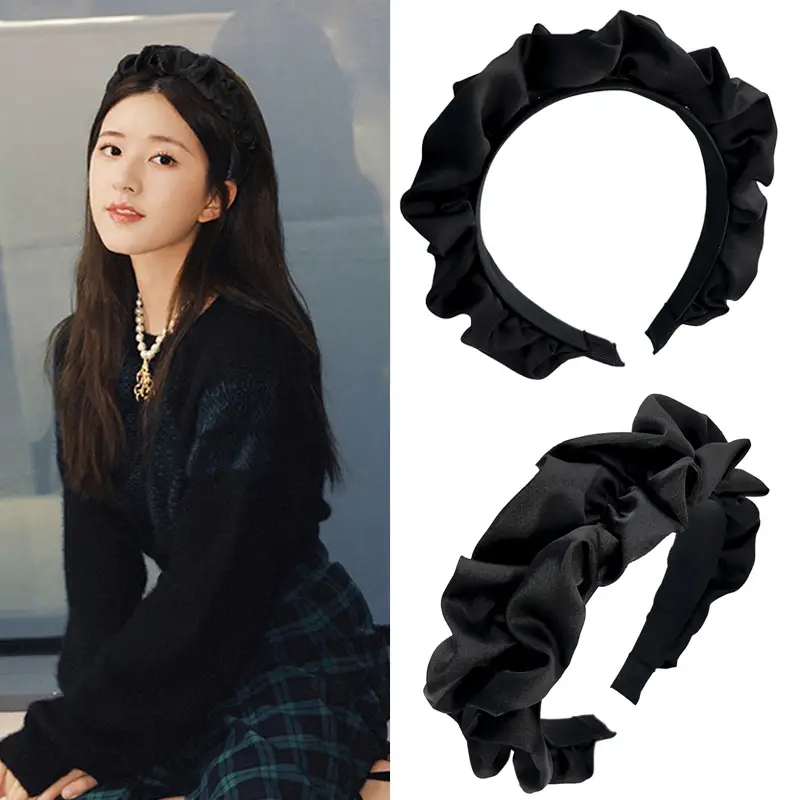 Black Pleated Wide-Brimmed Headband for Women — feature 3