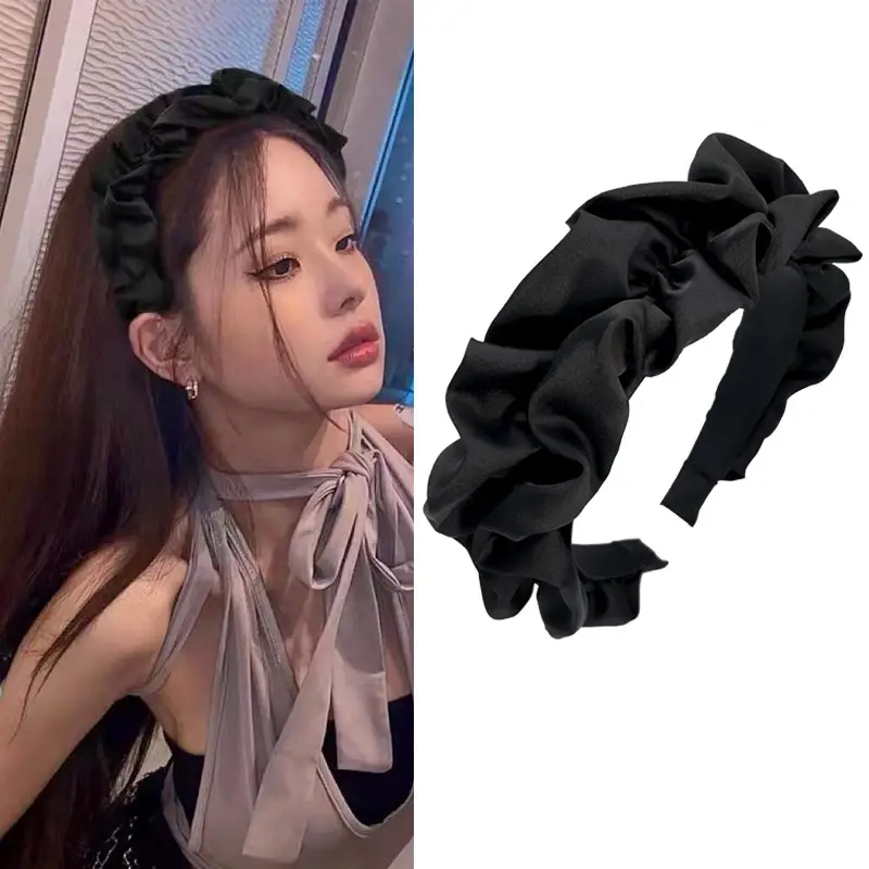 Black Pleated Wide-Brimmed Headband for Women — feature 2