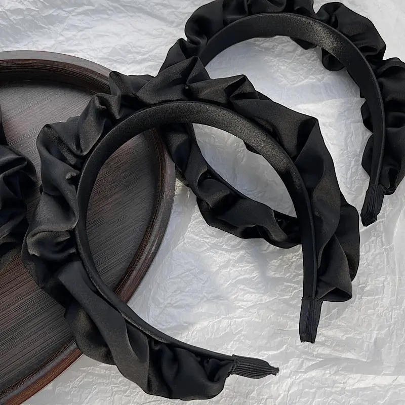 Black Pleated Wide-Brimmed Headband for Women — feature 9