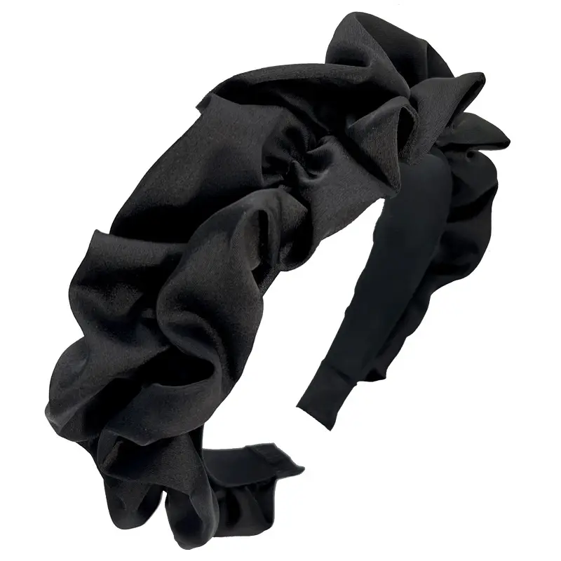 Black Pleated Wide-Brimmed Headband for Women — feature 1