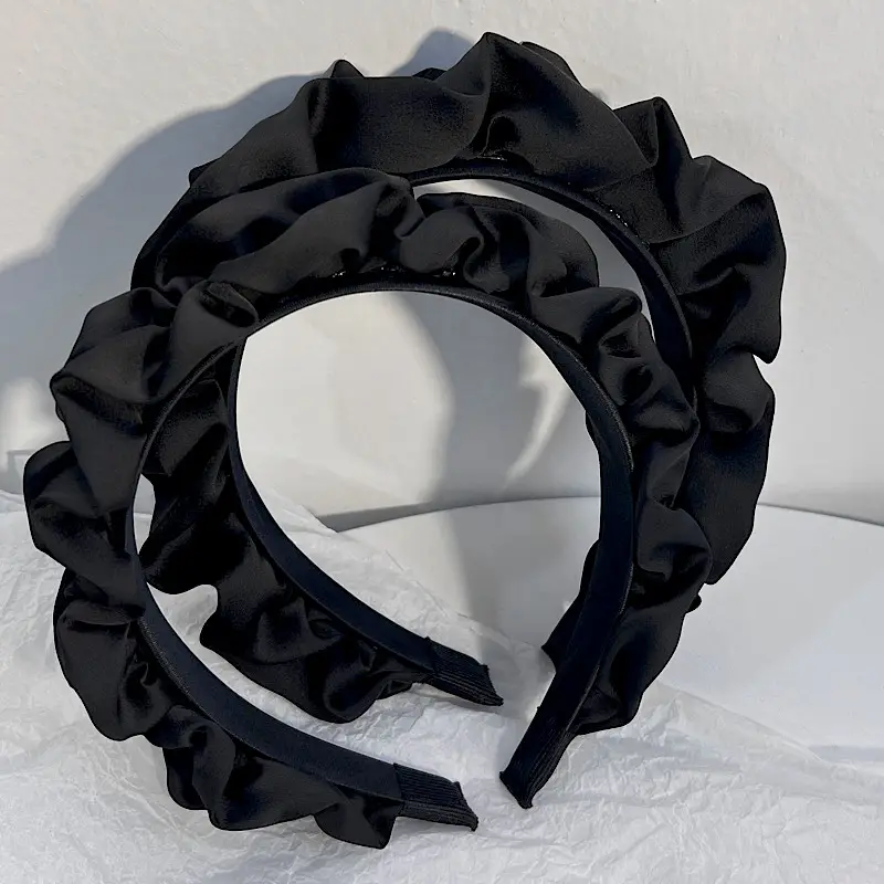 Black Pleated Wide-Brimmed Headband for Women — feature 5