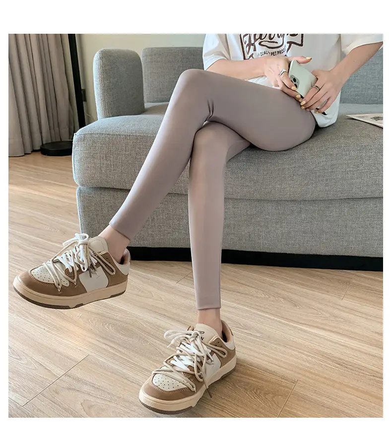 Khaki Shark Pants Thin High Waist Slim Leggings — feature 17