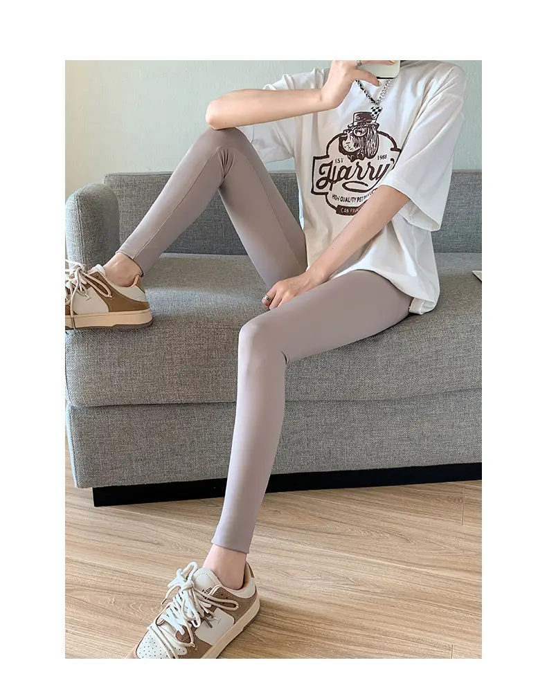 Khaki Shark Pants Thin High Waist Slim Leggings — feature 18