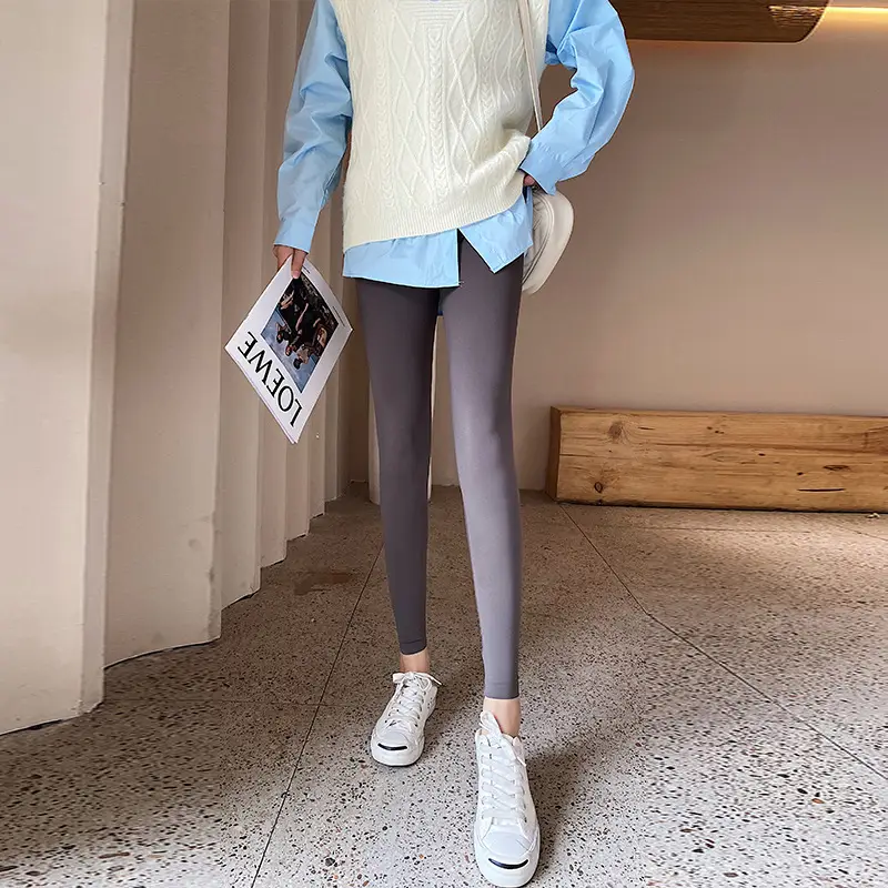 Khaki Shark Pants Thin High Waist Slim Leggings - Image 2